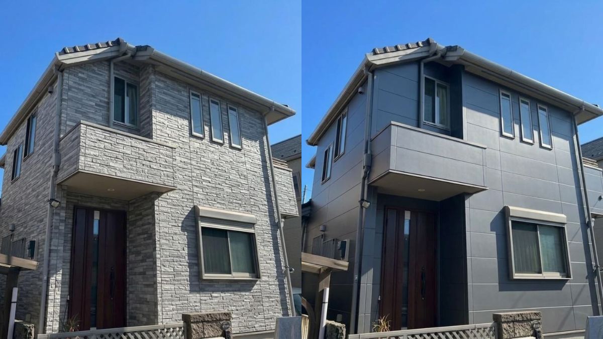 外壁材の違いによるグレーの印象の比較