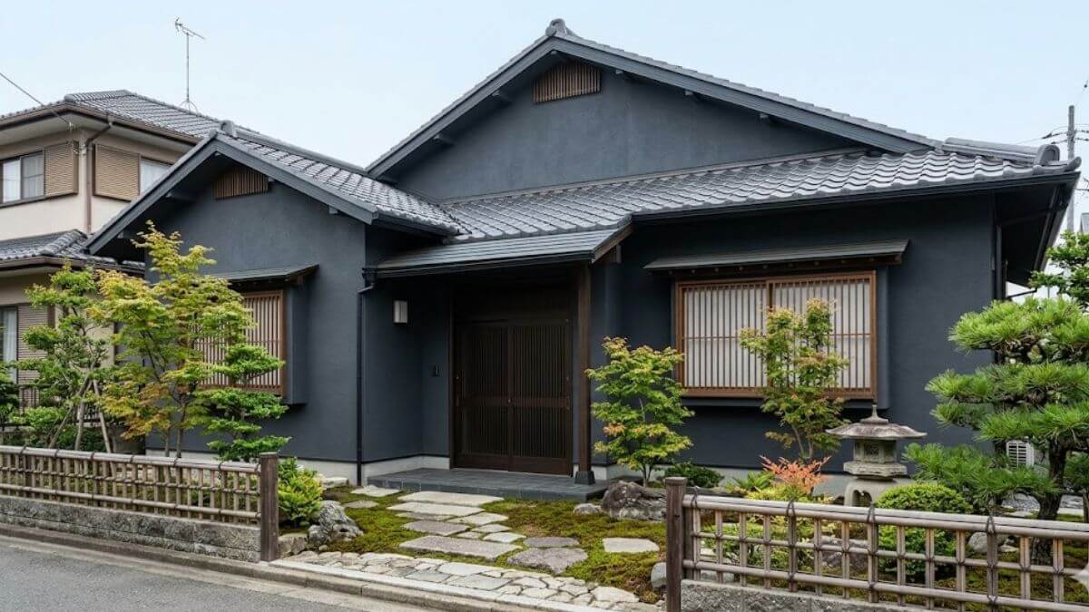 濃いグレーの和モダンな住宅