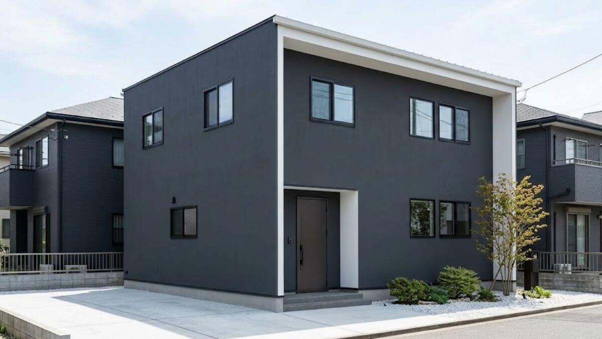 ダークグレーのシンプルモダンな住宅
