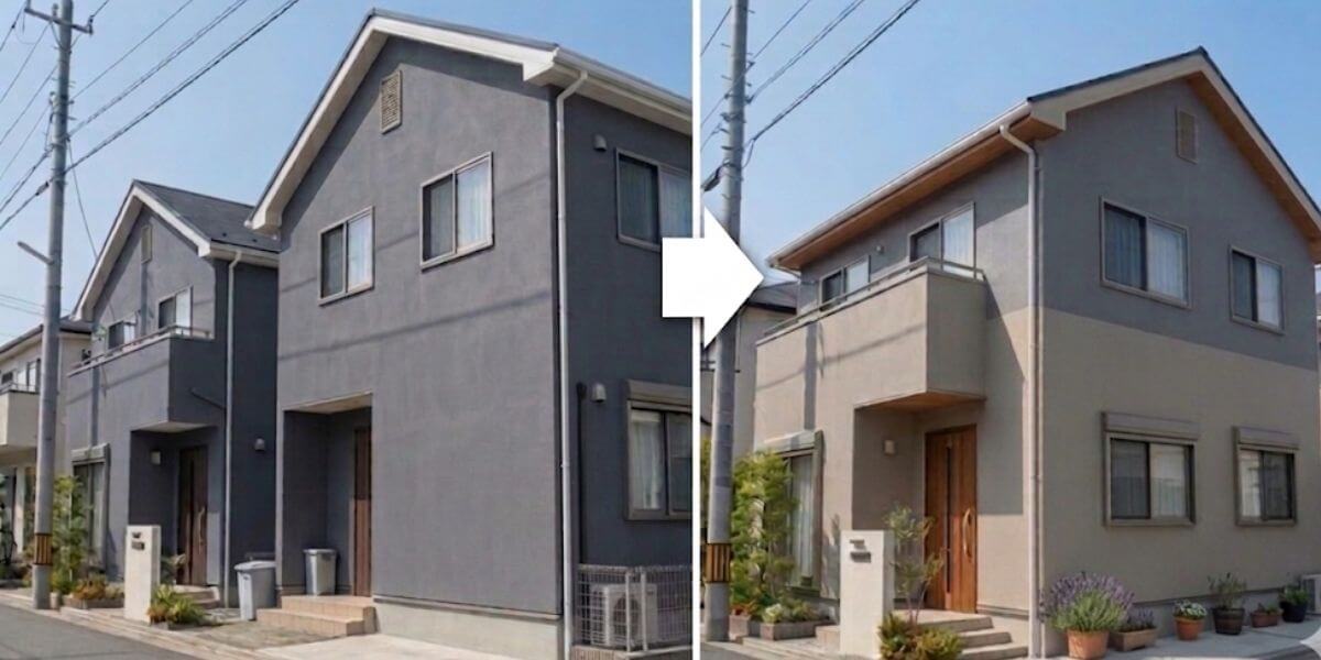 近隣の住宅のグレーとは違った個性を出したグレー住宅の例