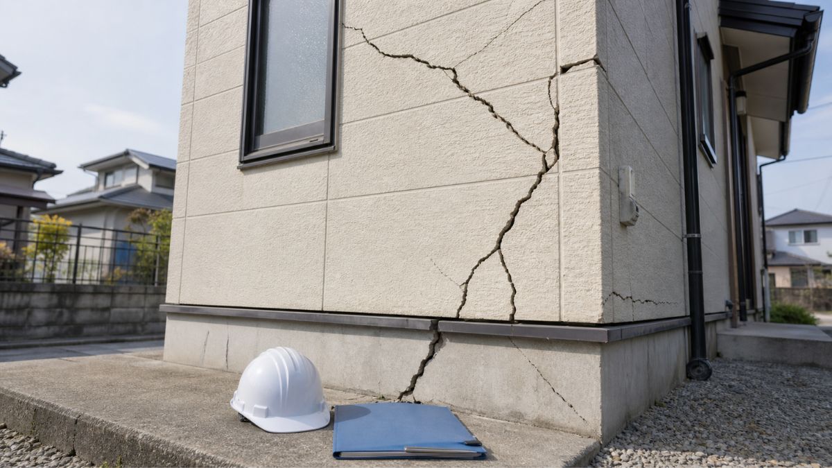 地震で大きなヒビが入った外壁