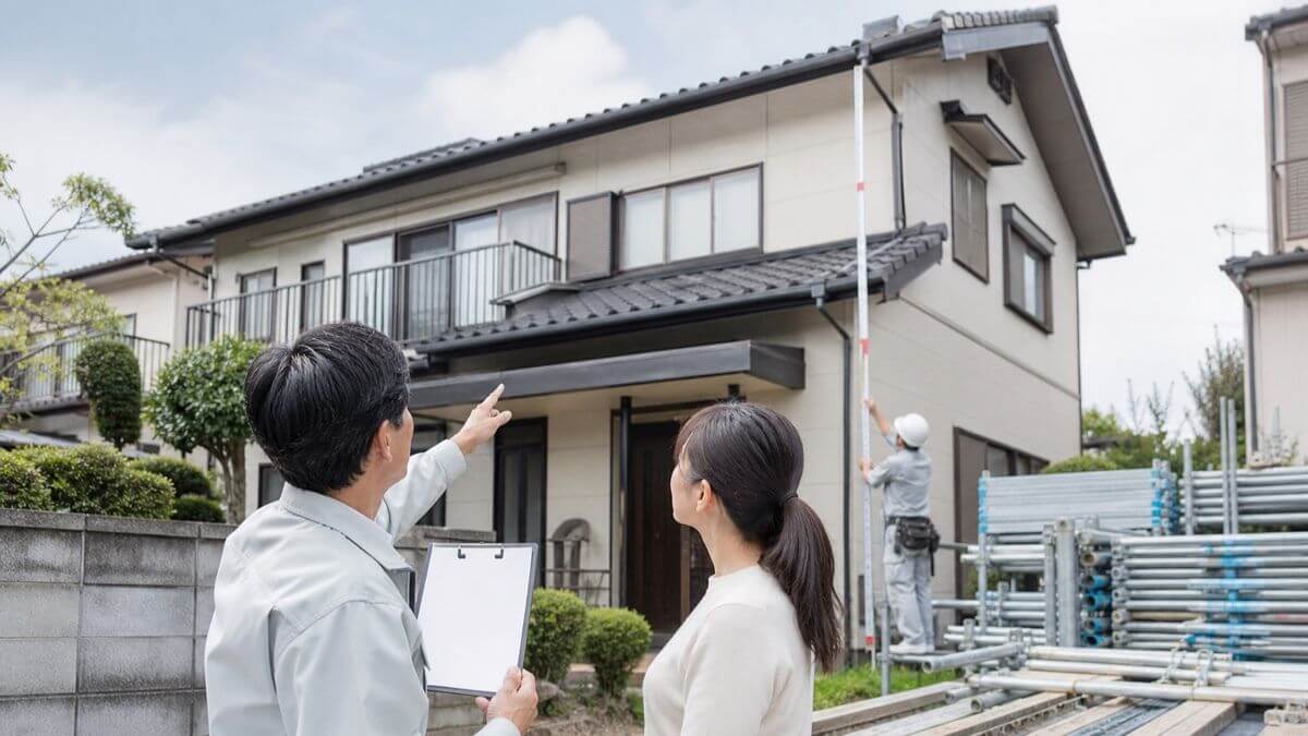 屋根カバー工事をしている様子